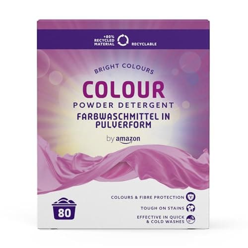 by Amazon - Detergente en polvo para ropa de color, 4,8 kg, 80 lavados