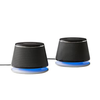 Amazon Basics - Bocina 2.0 para PC o laptop, entrada auxiliar de 3.5 mm, alimentación USB, 1 par, color negro