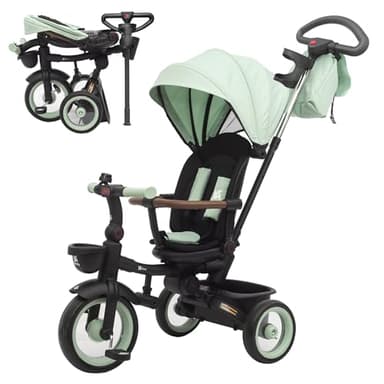 Twinly - Triciclo Evolutivo Bebé SAMI Plegable con asiento reclinable y giratorio 360 bicicleta 2 años – carrito bebe, correpasillos juguete, 1-5 años 25kg – Luz, capota extensible y mango parental