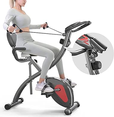 PROIRON Bicicleta Estática Plegable, Fitness Bicicleta de Ejercicio con respaldo, Banda de Resistencia, 8 Niveles Resistencia Magnética,Sensor de Pulso, Altura Ajustable, Peso Máx 120 kg…