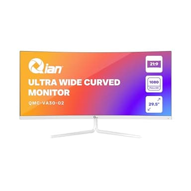 Qian Monitor Curvo 30'' Pantalla PC Ultra Ancha FHD | 2560x1080 | Panel VA | 21:9 | Adaptative Sync | 200 Hz | Respuesta 10ms | Inclinación Ajustable | VESA | HDMI 2.0 / DisplayPort 1.4 | QMC-VA30-02