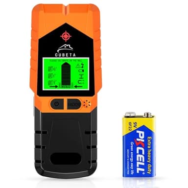 Detector de Pared 6 en 1, Detector de Metales, Tubos De Metal, Madera, Detector Cables Pared, Pantalla Lcd Con BateríA/Alarma AcúStica/MagnéTicos (Naranja)