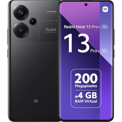 Xiaomi Redmi Note 13 Pro+ 5G - Smartphone de 8+256 GB, Pantalla de 6,67" AMOLED 1.5K 120Hz, MediaTek Dimensity 7200 Ultra, Triple cámara de hasta 200MP, Hypercharge 120W, Negro (Versión ES)