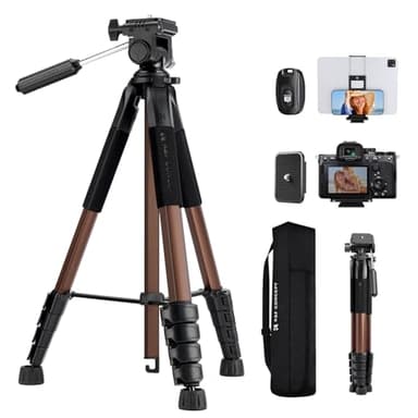 Tripode para Movil 190cm K&F Concept S255A3+BV01 Trípode Ligero Portátil de Tubo Perfilado de 5 Lados para DSLR, Cámara Réflex Digital, Teléfono Móvil, etc., con Clip para Teléfono Móvil