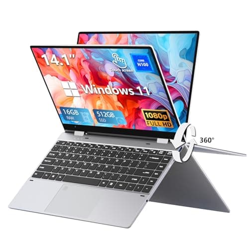 14,1" Ordenador Portátil 2 en 1, PC Portátil 16GB LPDDR4 512GB SSD, Win11 Portatil Celeron N100 CPU, Laptop con Teclado Retroiluminado+Desbloqueo por Huella Dactilar, Pantalla Táctil Giro de 360°