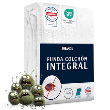 Dreamzie Protector Colchon Impermeable 140x190x25 cm - Cubre Colchon Antichinches 140x190 con Cierre de Cremallera para Alergias - Funda Colchon Completa