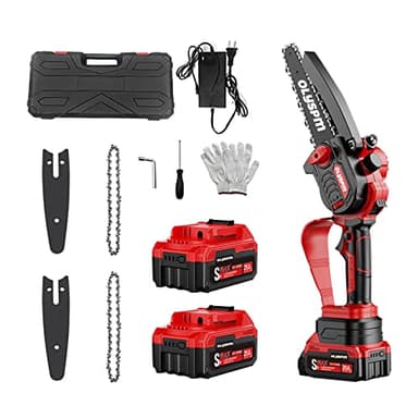 OLYSPM Mini Motosierra Bateria, Eléctrica 6 Pulgadas,Motosierra de Mano con Motor Sin Escobillas Mejorado,Pantalla LED,para Cortar Madera y Podar árboles(2 Baterías de 21V 2000mAH/2 Cadenas)