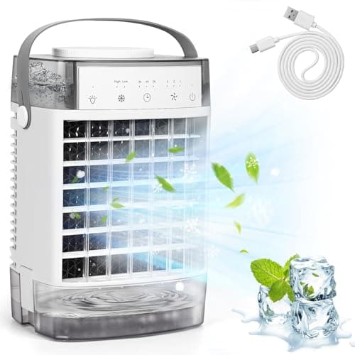 Aire acondicionado portátil, 2024, enfriador de aire 4 en 1, mini aire acondicionado, enfriador de aire con 3 niveles y 7 colores de luz nocturna, aire acondicionado portátil, sin tubo de escape, para