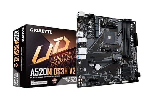 GIGABYTE Placa Base A520M DS3H V2 - Soporta CPUs AMD Ryzen Serie 5000 AM4, hasta 4733 MHz DDR4 (OC), PCIe 3.0 x16, LAN GbE, USB 3.2 Gen 1