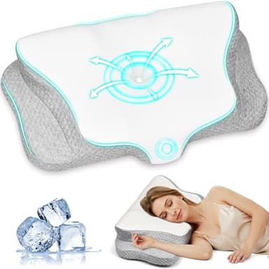 Ehomfory Almohada Cervicales y Cuello Almohada Cervical, Almohada de Espuma de Memoria Contorneada, Almohada Ergonómica de Soporte para Dormir de Lado, Espalda y Boca Abajo (White Grey)