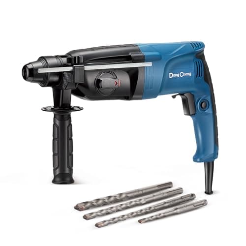 DongCheng martillo perforador 800W, energía de impacto 2.8 J, velocidad de ralentí 0-1200U/min, con 4 brocas SDS plus, 26 mm, taladro 4 en 1, martillo de demolición, mango antivibración