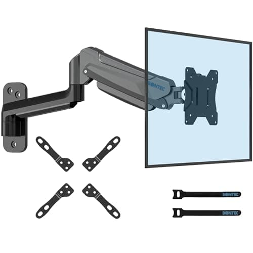 BONTEC Soporte Monitor Pared para Monitor de 13 a 42 Pulgadas hasta 9 kg, Brazo Monitor Pared con Resorte de Gas Completamente Ajustable, Inclinación y Giro, Altura Ajustable, VESA máx 200x200 mm