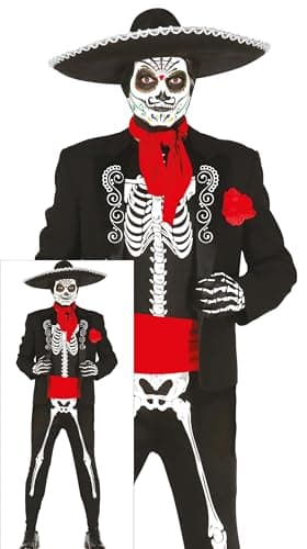 FIESTAS GUIRCA Disfraz de Esqueleto Mexicano para Hombre - Traje de Mariachi del Día de los Muertos - Disfraces de Halloween para Hombre Talla L 52-54