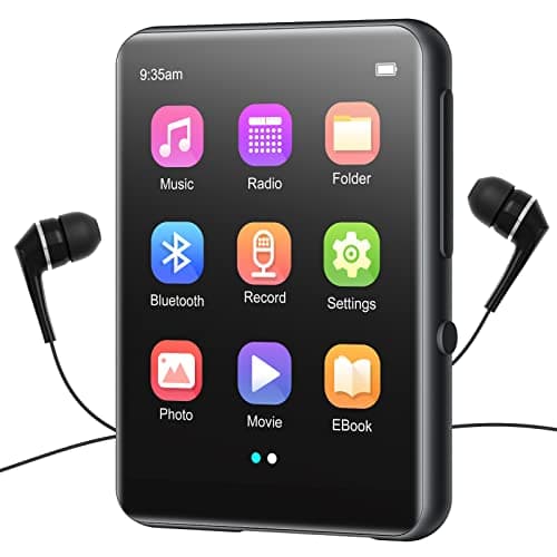 64GB Reproductor MP3, Reproductor de Música con Bluetooth 5.3, Altavoz HD Incorporado, Radio FM, Grabadora de Voz, E-Book, Sonido de HiFi, Ideal para Deporte, Auriculares Incluidos, Soporte hasta 128G