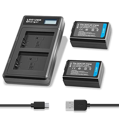 NP-FW50 Batería (Paquete de 2) y LED Doble Tipo-C Cargador para Sony Alpha 6500 6400 6300 6000 7 7II 7R 7RII RS 7SII A7 A7II A7R A7RII A7S A7SII A6500 A6400 A6300 A6000 A7S2 NEX-3/5/7 Cámara