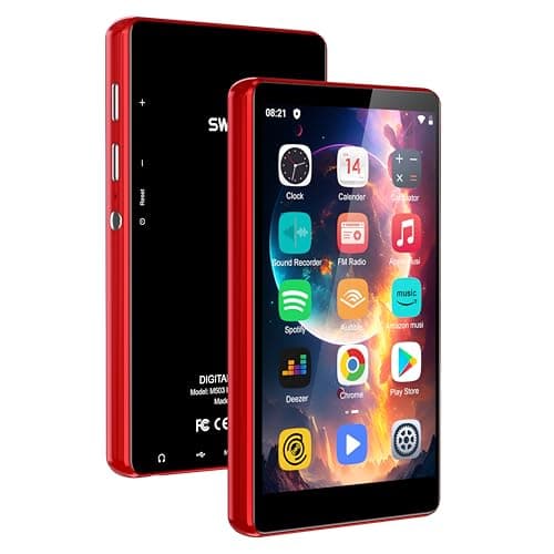 SWOFY Reproductor MP3 Bluetooth Spotify, 4,0 Pulgadas Reproductor MP3 con WiFi, Reproductor MP4 Android con Amazon Music, Audible, Deezer, Reproductor Spotify para Niños, Extensión hasta 128GB (Rojo)