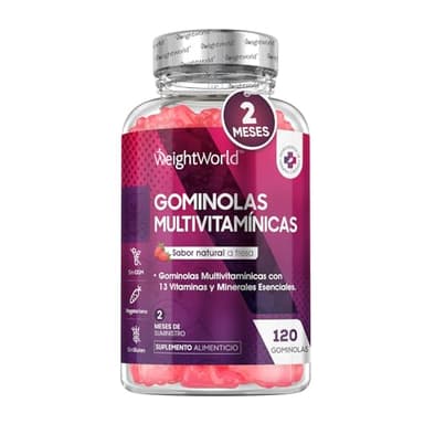 Gominolas Multivitaminas y Minerales 120 Gomitas Sabor Fresa - Con 13 Vitaminas y Minerales Esenciales como Vitamina D3, A, C, B6, B12, E, Biotina, Zinc y Ácido Fólico y Más para 2 Meses de Beneficios