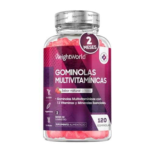 Gominolas Multivitaminas y Minerales 120 Gomitas Sabor Fresa - Con 13 Vitaminas y Minerales Esenciales como Vitamina D3, A, C, B6, B12, E, Biotina, Zinc y Ácido Fólico y Más para 2 Meses de Beneficios