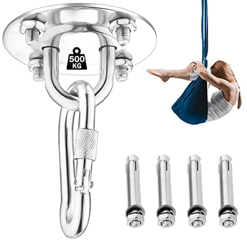 VDSOW Ganchos de Techo, Anclaje para Pared con Mosquetón y Tornillos y para Entrenamiento de Suspensión, 500 KG Acero Inoxidable Gancho Techo para Colgar Hamaca Columpio, Sillon Colgante y Saco Boxeo