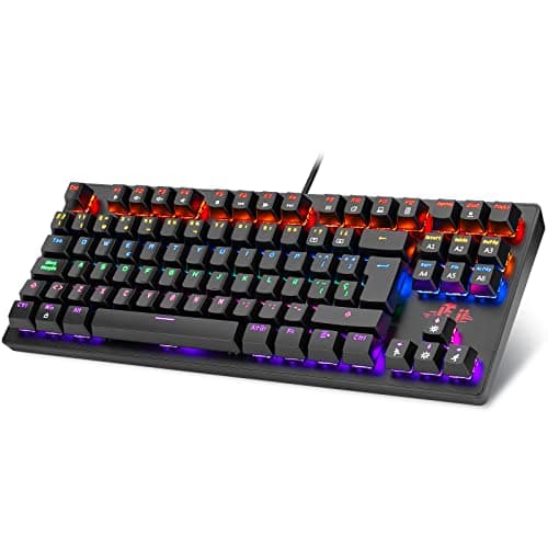 Rii RK908 Teclado Gaming Mecánico, 22 Modos de retroiluminación, Interruptores Azules, 88 Teclas Anti-ghosting, QWERTY Español-Negro