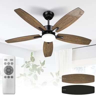 Mefine Ventilador de Techo con Luz y Mando a Distancia, Ventiladores de Techo de 107 cm con Lámpara LED con 5 Aspas de Madera veta de Madera/Negro, Silencioso, Temporizador, para Dormitorio Salón