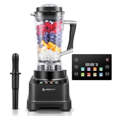 AMZCHEF 8 EN 1 Batidora de Vaso | Batidora Vaso 2000W con Panel Táctil LCD | Blender 2 Litros con 8 Funcione y 10 Velocidades para Smoothies, Triturados, Helar, Zumos, Puré, Salsa, Limpieza | Negro