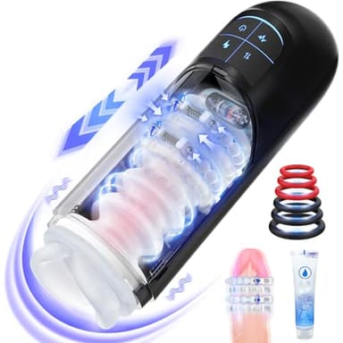 Masturbador Masculino Juguetes Sexuales para Hombres - Masturbádores Electrico Juguetes Eróticos para Adultos con Cuentas de Masaje Vagina Real Silicona con 10×7 Modos de Empuje y Vibración