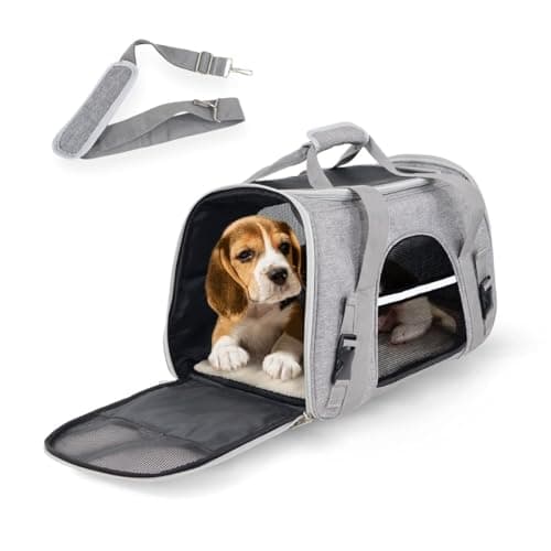Mobiclinic® Pets, Transportín Perro Gato, Bronco, Plegable, Banda para Trolley, Ventilación, Múltiples accesos, Ajustable, 48x25x30 cm, Portátil, Adaptable a Maletas, Mascotas pequeñas