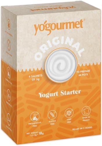 Yogourmet - Fermentos para Yogur (6 Sobres = 6 Litros) Haga Yogur en Casa - Natural, Sin Gluten, Kosher, Halal