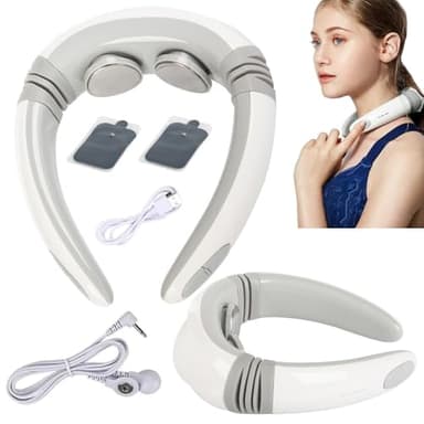 PRIME ESSENTIALS I Electroestimulador Muscular para Cervicales 2 en 1 I Electroestimulador Portátil para Cuello con 5 Modos de Masaje y 16 Niveles de Intensidad I Electrodos Estimuladores Incluidos.