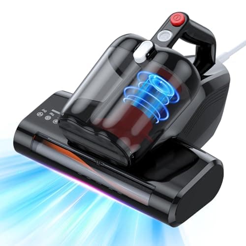 JPHYLL Aspiradora Antiácaros para Colchones con Luz UV-C de 253.7nm 16Kpa Succión Filtro HEPA Calentamiento Función 40000 RPM/Min Rotación Aspirador de Ácaros Elimina el 99.9% de Alérgenos 600W Cable