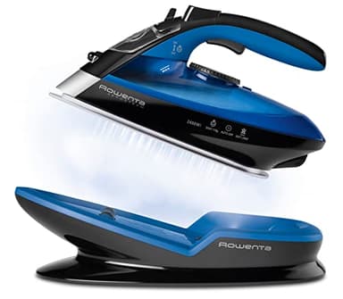 Rowenta Freemove DE5010 Plancha sin cable con golpe de vapor 115 g/min, sin cable, 250 ml, suela Microsteam 400 láser, autoapagado y antical, todo tipo de tejidos, Azul/Negro