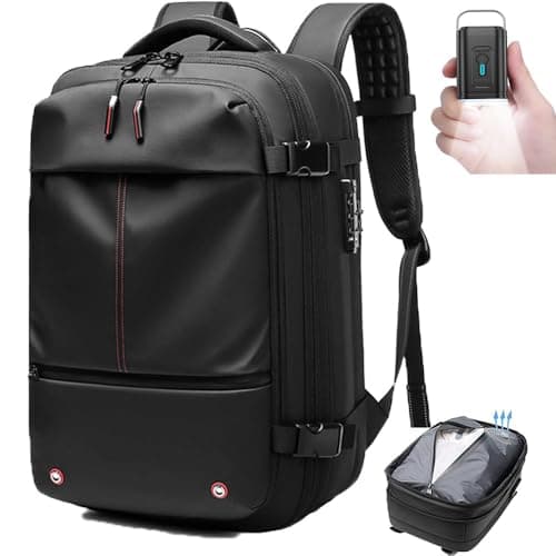Mochila Vacpack-Mochila Airbag de viaje con bomba de vacío, Airback expandible con bloqueo antirrobo, bolsas Vacpack de compresión al vacío, impermeables y antirrobo, ampliables de gran capacidad(Blac