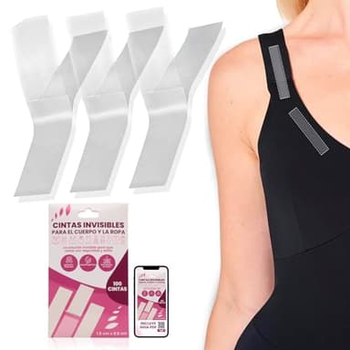 100 Cintas-Cinta Doble Cara Ropa y Piel Invisible-Adhesivo Natural Extrafuerte y Resistente al Sudor-Cinta Para la Ropa Hipoalergénica-Sin Daños en Piel y Ropa-Sin Residuos-Tamaño Ideal 1,5cm*8.5cm