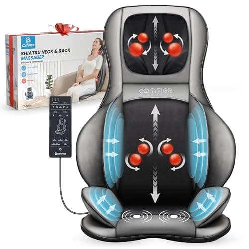 COMFIER Asiento de Masaje Shiatsu para Espalda y Cuello - Masajeador de espalda 2D / 3D de amasamiento completo con calor y compresor ajustable, Masajeador de cuerpo completo