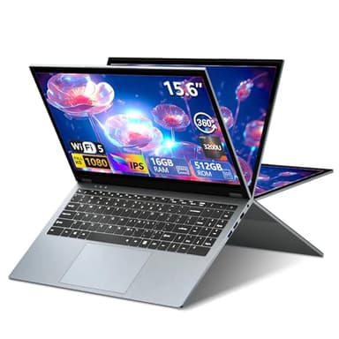 15,6" Ordenador Portátil 2 en 1, PC Portátil AMD Ryzen 3 3200U CPU, Win 11 Portatil 16GB DDR4 512GB SSD, Laptop con Pantalla Táctil Giro de 360°, Mini-HDMI+RJ45+Type-C, AMD Radeon Graphics GPU