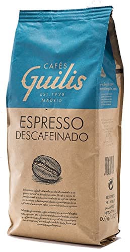 CAFES GUILIS DESDE 1928 AMANTES DEL CAFE Café en Grano Descafeinado Arábica 1 Kg - Tueste Natural, Sabor Espresso, Aroma Suave y Equilibrado