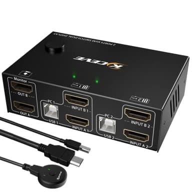 HDMI KVM Switch 2 Monitores 4K@60Hz, MLEEDA USB HDMI Extended Display Switcher para 2 Computadoras Comparte 2 Monitores y 4 Hubs USB 2.0, Controlador de Escritorio y Cables USB HDMI Incluidos