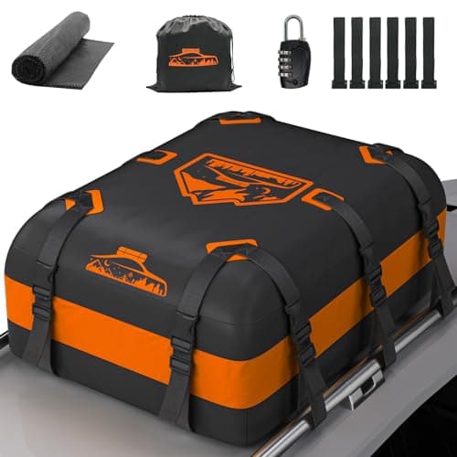 Rymopuey Cofre de Techo 20Cubos/566L, Cofre de Techo para Coche 700D Naranja, Cofre de Techo con Almohadillas Antideslizantes y 10 Correas de Sujeción, Pto para Coches con/sin Portaequipajes