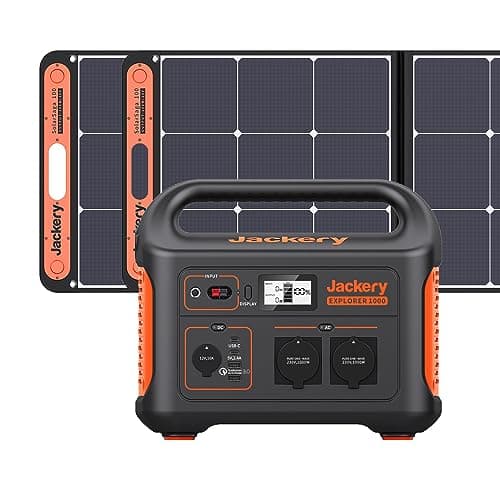 Generador solar Jackery 1000, estación de energía 1002 WH con 2* Paneles solares SolarSaga 100 W, paquete de baterías de litio solar móvil para acampar en exteriores, emergencias del hogar