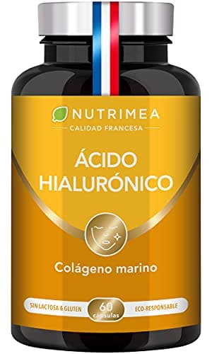 Colágeno Marino y Acido Hialurónico Puro | Con Vitamina A y C | Hidratación Piel Antiedad Antirrugas Reduce Líneas de Expresión | Huesos y Articulaciones | 60 Cápsulas Fabricado en Francia