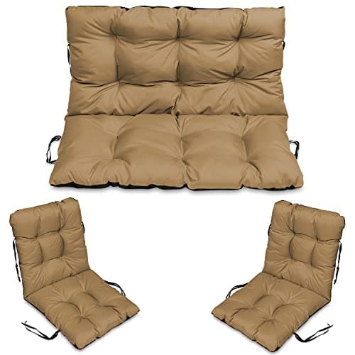 SuperKissen24. Cojín de Poliéster para Banco Exterior 100x50x60 + 2X 48x96 cm Asiento Cómodo e Impermeable para Bancos y Columpios de Jardín, Terraza - Beige