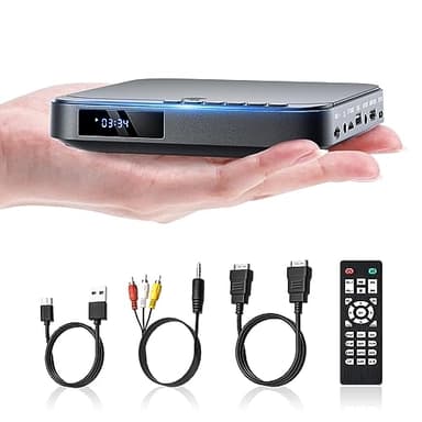 Desobry Mini Reproductor de DVD, Reproductor de DVD para TV, Reproductor DVD portátil HD 1080P para Smart TV con Todas Las regiones, Cable HDMI/AV, USB/TF, Control Remoto, Compatible con PAL/NTSC