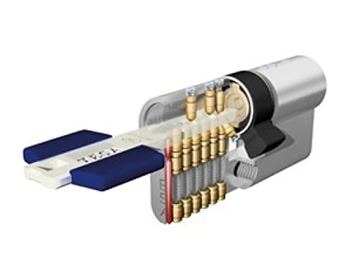 Tesa Assa Abloy, TX853535N, Cilindro de Alta Seguridad, TX80, Doble Embrague, Leva Larga, Llave - Llave, Niquelado, 35 x 35 mm