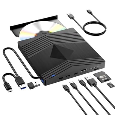 Lector CD Externo,Lector DVD Externo para PC USB 3.0 Y Type-C Grabadora DVD Externa Unidades de CD y DVD Externas para Portatil,PC,Laptop,Windows 11/10/8.1/7/Linux/Mac(8-In-1 Lector Tarjetas SD/TF )