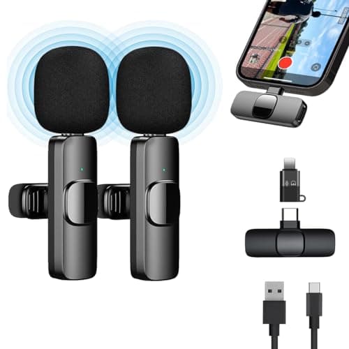 ICOVERI Micrófono Inalámbrico para iPhone, Android, iPad, Plug&Play, Pack 2 Micrófonos Profesionales de Solapa portátil, para Grabación de Video, Youtube, Twitch, TikTok, Vlog, Podcast, en Vivo.