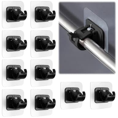10 Piezas Soporte Barra Cortina Sin Taladrar Soporte de Barra de Cortina Autoadhesivo para Cortinas Soporte Autoadhesivo Gancho Cortina Transparente para Hogar, Cocina Baño Y Hotel (6 cm, Negro)