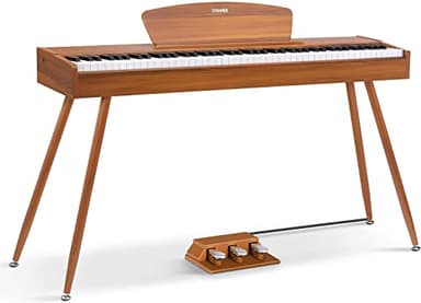 Donner DDP-80 Teclado de Piano Marrón Madera Digital 88 Teclas Ponderadas, Acción de Martillo II, Doméstico de Tamaño Completo con Soporte, Triple Pedal, Conexión MIDI