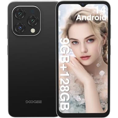 DOOGEE N55 Teléfono Móvil Libre Android 14, Smartphone con 9GB + 128 GB, 6.56" HD/90 Hz, Cámara 13+8 MP, Octa Core, Batería 5150 mAh Carga Rápida 10W OTG Negro