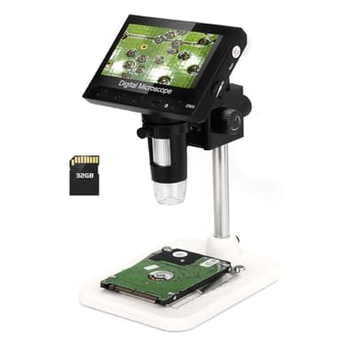 WADEO Microscopio Portátil con Vista de PC, Microscopio Digital LCD de 4,3 Pulgadas 720P 1000X, Microscopio Digital USB con 8 Luces LED Ajustables y Soporte de Metal, Compatible con MacOS Windows